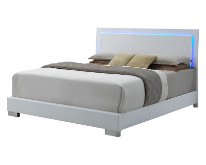 Coaster Felicity Eastern King Panel Bed with Led Lighting - Glossy White