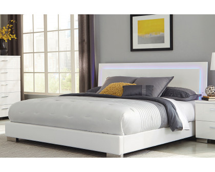 Coaster Felicity Eastern King Panel Bed with Led Lighting - Glossy White