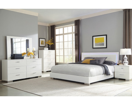 Coaster Felicity Eastern King Panel Bed with Led Lighting - Glossy White