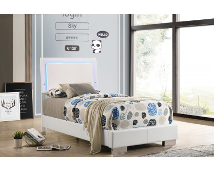 Coaster Felicity Twin Panel Bed with Led Lighting - Glossy White