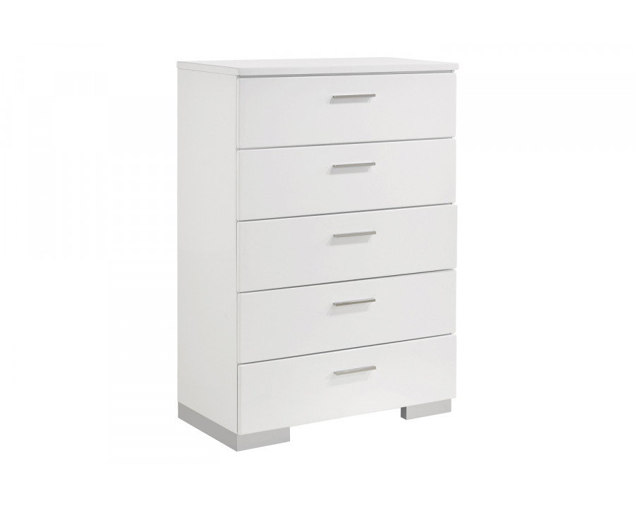 Coaster - Felicity 5-Drawer Chest in Glossy White