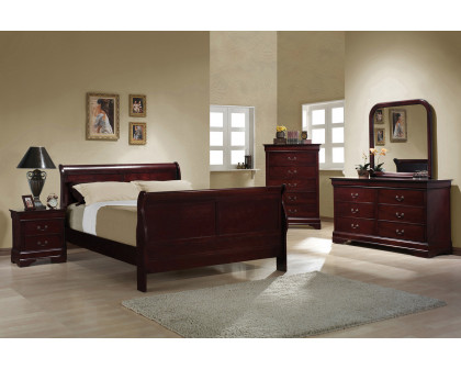 Coaster Santee Louis Philippe Queen Sleigh Panel Bed - Red Brown