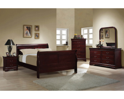 Coaster Santee Louis Philippe Queen Sleigh Panel Bed - Red Brown