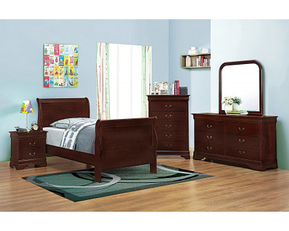 Coaster Santee Louis Philippe Twin Sleigh Panel Bed - Red Brown