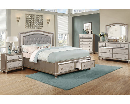 Coaster Bling Game Upholstered Storage Eastern King Bed - Metallic Platinum