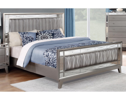 Coaster Leighton Full Panel Bed with Mirrored Accents - Metallic Mercury