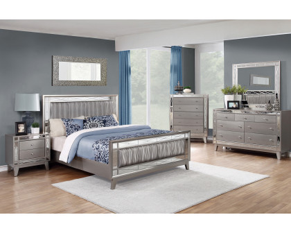 Coaster Leighton Full Panel Bed with Mirrored Accents - Metallic Mercury