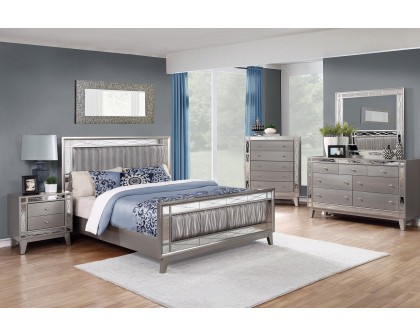 Coaster Leighton Queen Panel Bed with Mirrored Accents - Metallic Mercury