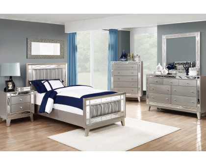 Coaster Leighton Twin Panel Bed with Mirrored Accents - Metallic Mercury