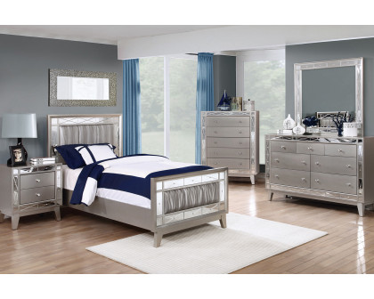 Coaster Leighton Twin Panel Bed with Mirrored Accents - Metallic Mercury