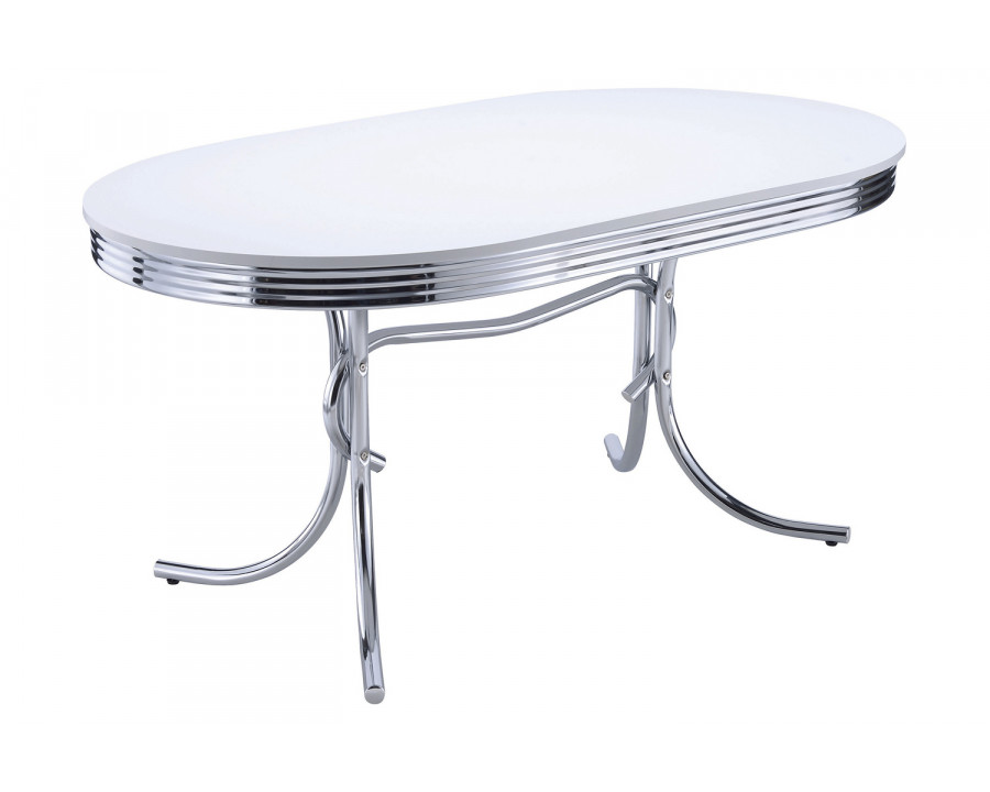 Coaster - Retro Oval Dining Table Glossy in White/Chrome