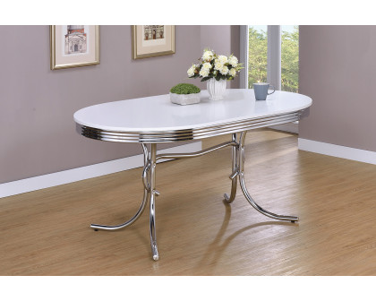 Coaster - Retro Oval Dining Table Glossy in White/Chrome