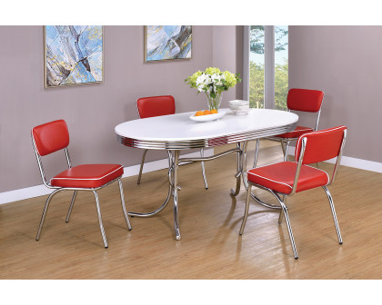 Coaster - Retro Oval Dining Table Glossy in White/Chrome