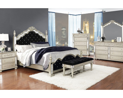 Coaster Heidi Queen Upholstered Poster Bed - Metallic Platinum