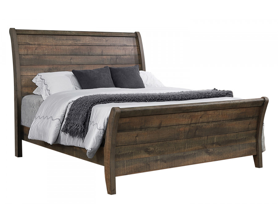 Coaster Frederick Eastern King Sleigh Panel Bed - Weathered Oak