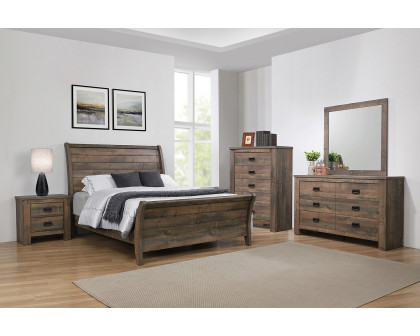 Coaster Frederick Eastern King Sleigh Panel Bed - Weathered Oak