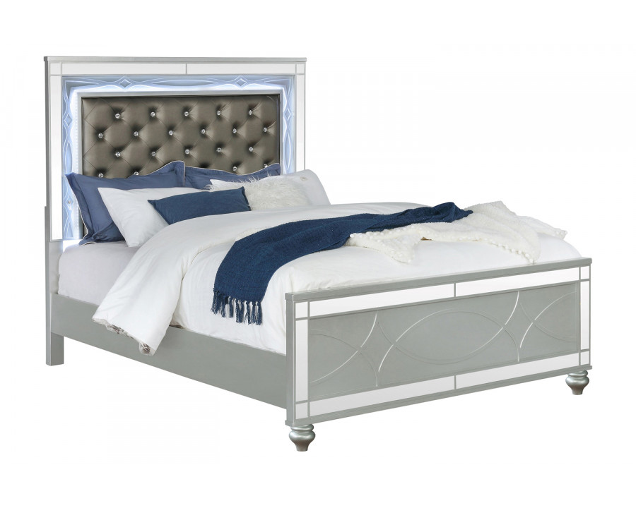 Coaster Gunnison California King Panel Bed with Led Lighting - Silver Metallic