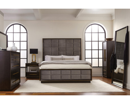 Coaster Durango Eastern King Upholstered Bed - Smoked Peppercorn/Gray