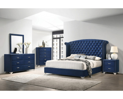 Coaster Melody Eastern King Wingback Upholstered Bed - Pacific Blue