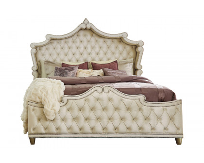 Coaster™ Antonella Upholstered Tufted Eastern King Bed - Ivory/Camel