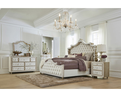 Coaster™ Antonella Upholstered Tufted Eastern King Bed - Ivory/Camel