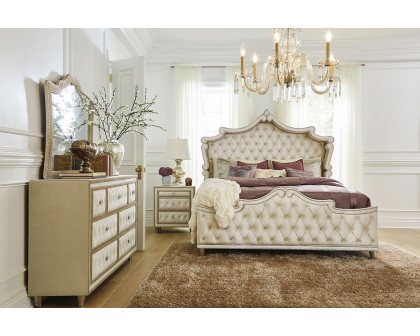 Coaster™ Antonella Upholstered Tufted Eastern King Bed - Ivory/Camel