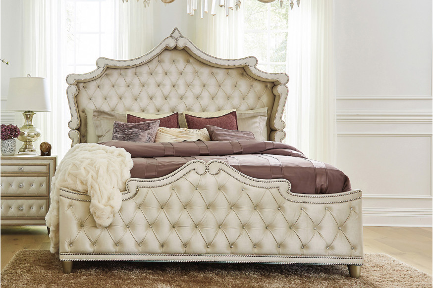 Coaster™ Antonella Upholstered Tufted Eastern King Bed - Ivory/Camel