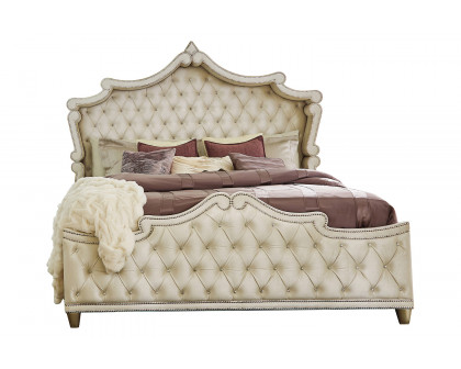 Coaster Antonella Upholstered Tufted California King Bed - Ivory/Camel