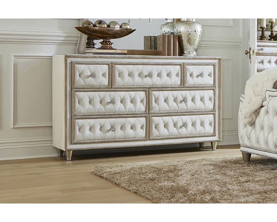 Coaster - Antonella 7-Drawer Upholstered Dresser in Ivory/Camel