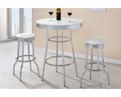 Coaster Round Bar Table - Chrome/Glossy White