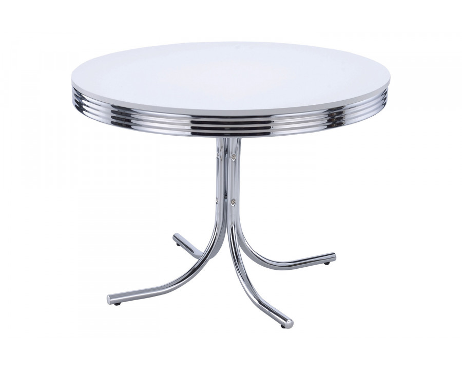 Coaster - Retro Round Dining Table Glossy in White/Chrome