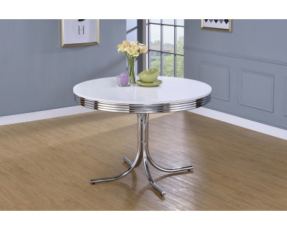 Coaster - Retro Round Dining Table Glossy in White/Chrome