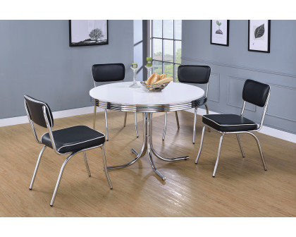 Coaster - Retro Round Dining Table Glossy in White/Chrome