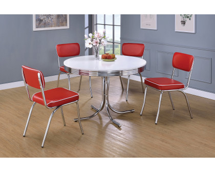 Coaster - Retro Round Dining Table Glossy in White/Chrome