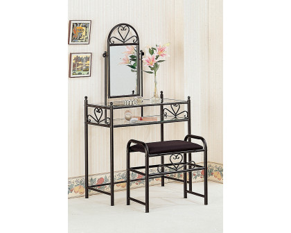 Coaster - 2-Piece Metal Vanity Set With Glass Top in Black