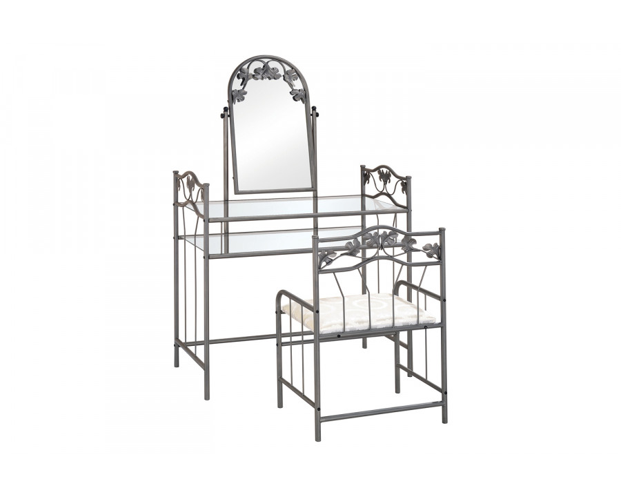 Coaster - 2-Piece Metal Vanity Set With Glass Top in Pewter/Ivory