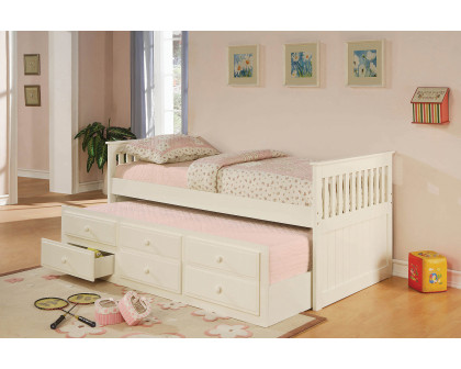 Coaster Twin Captain'S Bed With Storage Trundle - White