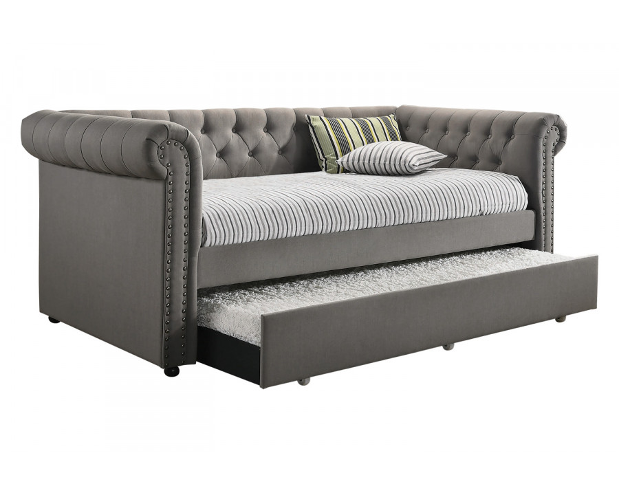 Coaster - Kepner Tufted Upholstered Daybed With Trundle in Gray