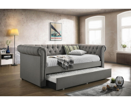 Coaster - Kepner Tufted Upholstered Daybed With Trundle in Gray