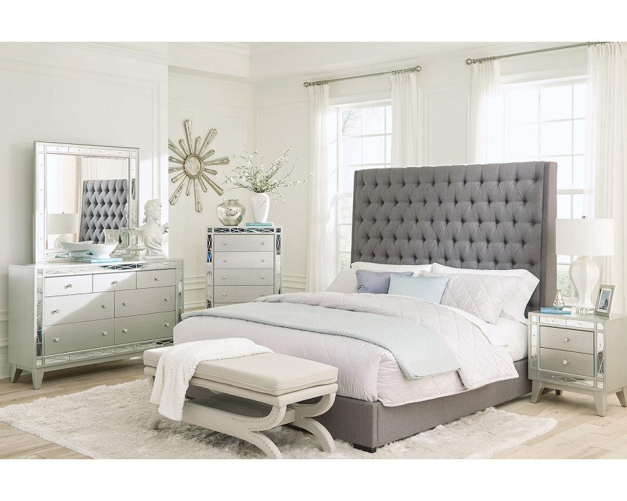 Coaster Camille California King Button Tufted Bed - Gray