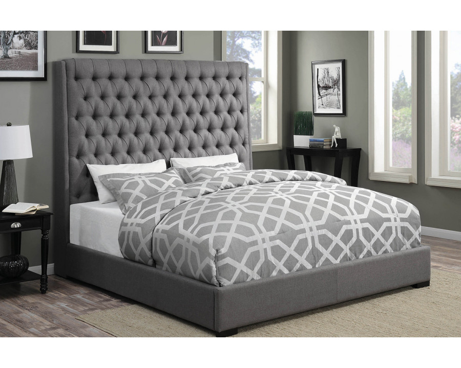 Coaster Camille Queen Button Tufted Bed - Gray