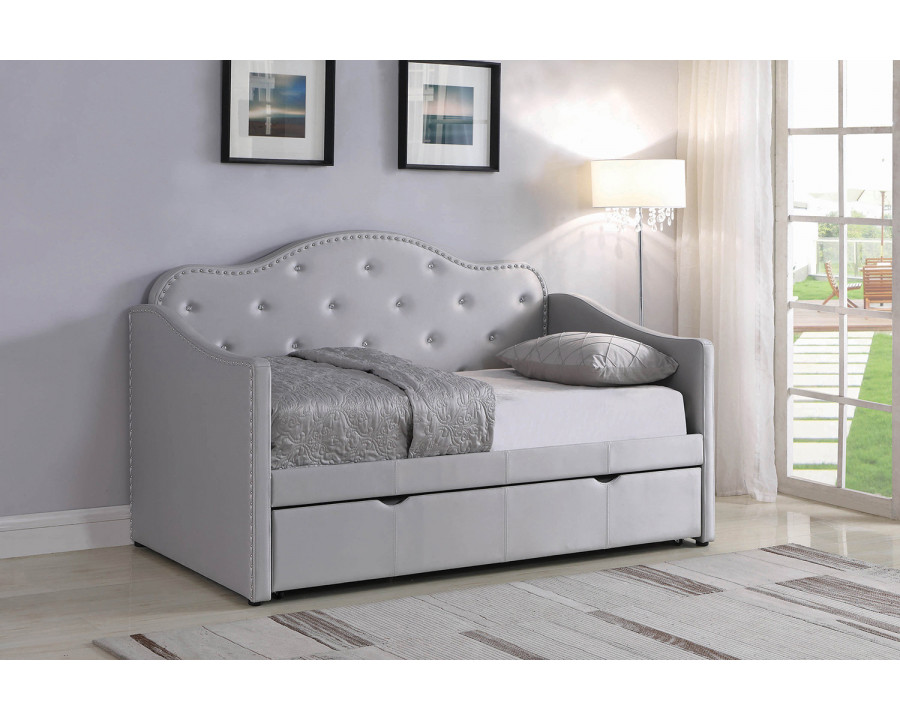 Coaster - Upholstered Twin Daybed With Trundle in Pearlescent Gray