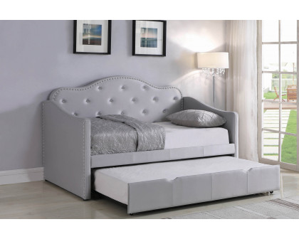 Coaster - Upholstered Twin Daybed With Trundle in Pearlescent Gray