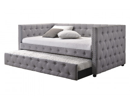 Coaster - Mockern Tufted Upholstered Daybed With Trundle in Gray