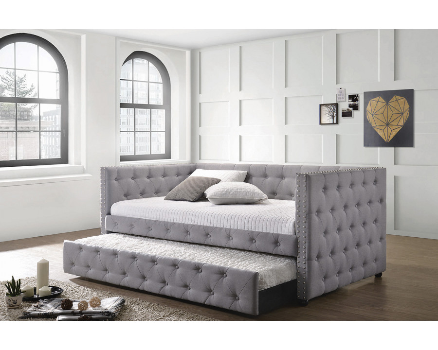 Coaster - Mockern Tufted Upholstered Daybed With Trundle in Gray