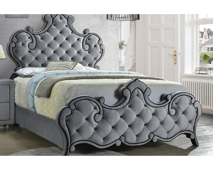 Coaster Sandboard Queen Rhinestone Button Tufted Bed - Gray