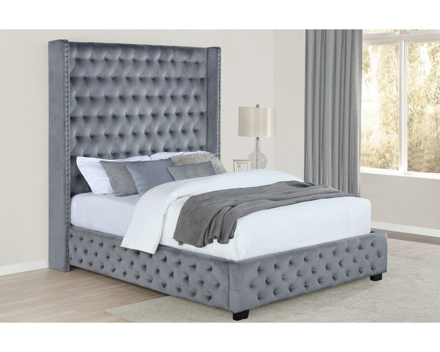 Coaster Rocori Queen Wingback Tufted Bed - Gray