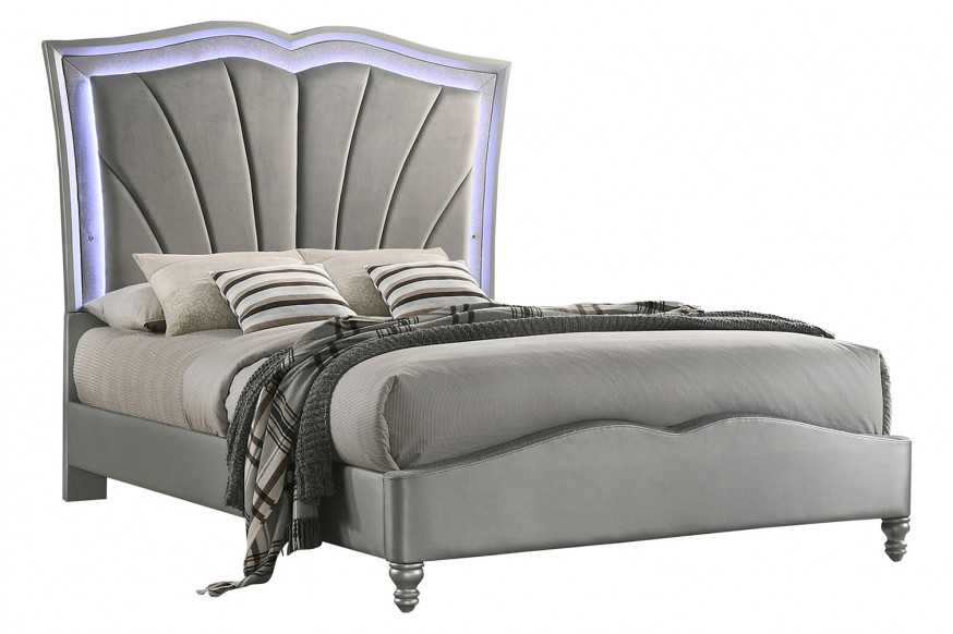 Coaster™ Bowfield Queen Upholstered Bed with Led Lighting - Gray