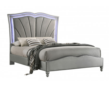 Coaster™ Bowfield Queen Upholstered Bed with Led Lighting - Gray