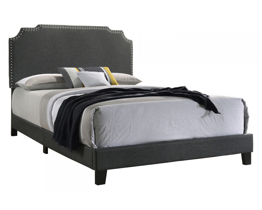 Coaster Tamarac Upholstered Nailhead Queen Bed - Gray